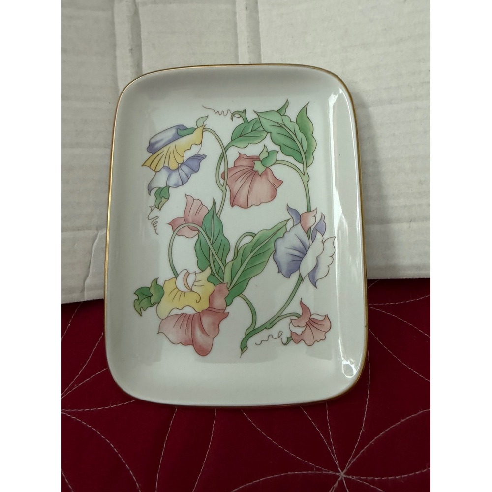 Vintage Ben Rickert Fine China Trinket Dish Floral Sweet Pea Japan Gold Trim
